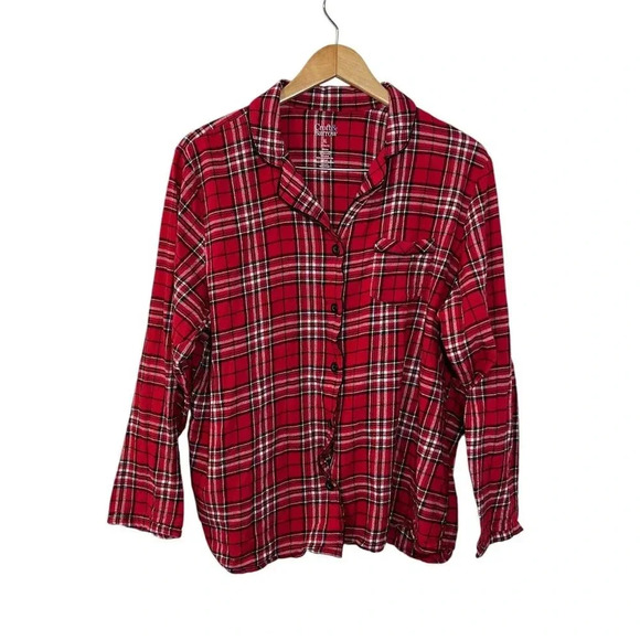 Croft & Barrow Red Plaid Button Up Pajama Top Size XL Sleep Lounge 100% Cotton - Picture 1 of 3